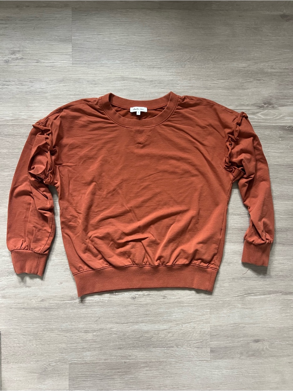 Another Love Rust Burnt Orange Crewneck Ruffle-Sleeve Sweatshirt Med